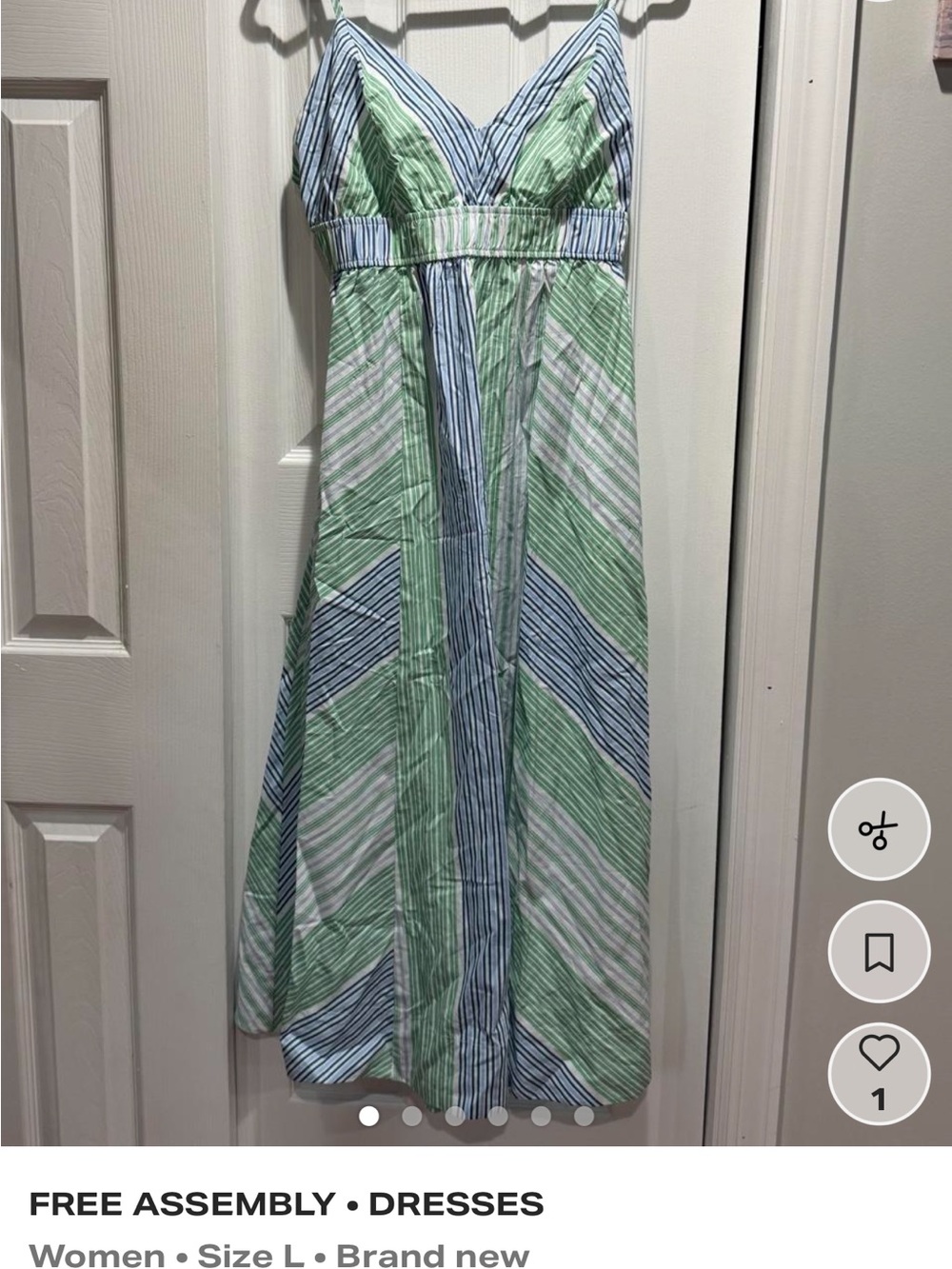 Striped V-Neck Maxi Dress in Green & Blue